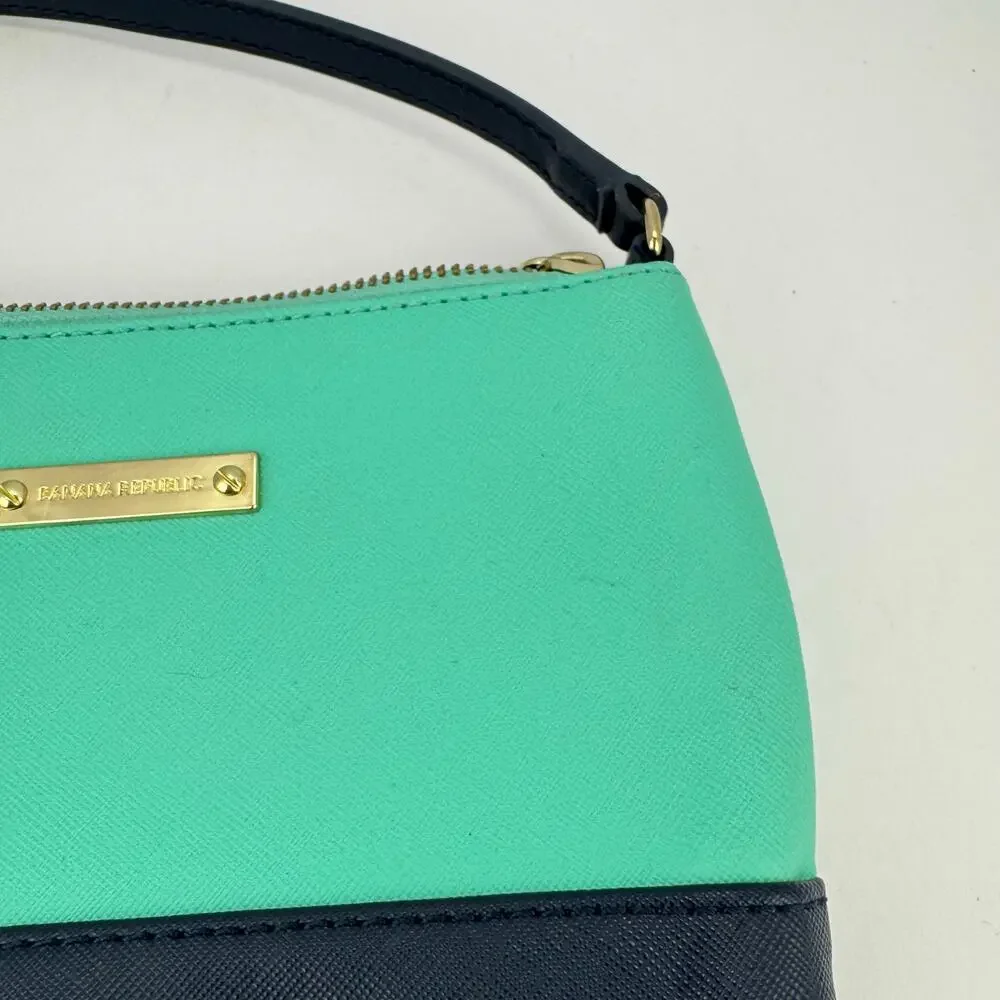 Banana‎ Republic Teal Blue Color Block Faux Leather Zip Mini Clutch Purse Bag